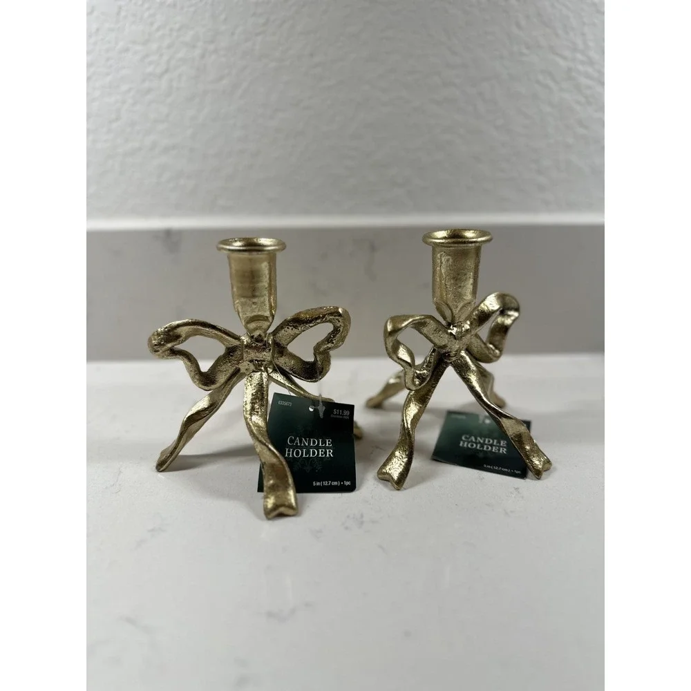 Hobby Lobby Gold Bow Taper Candle Holders Set of 2 Christmas 2026 NEW